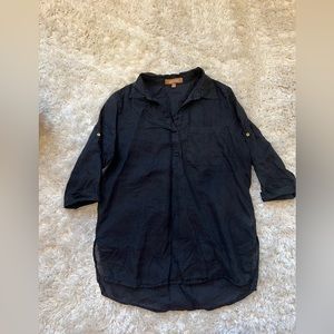 Black Linen Tunic-style Shirt with Gold Hardware from Ellen Tracy